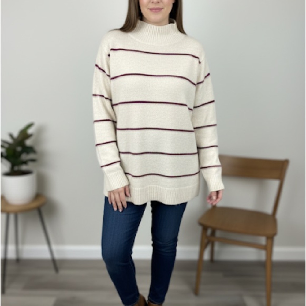 Old Navy Cream Striped Turtleneck Sweater